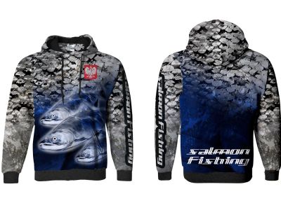 BLUZA Z KAPTUREM SALMON FISHING (silver-blue)